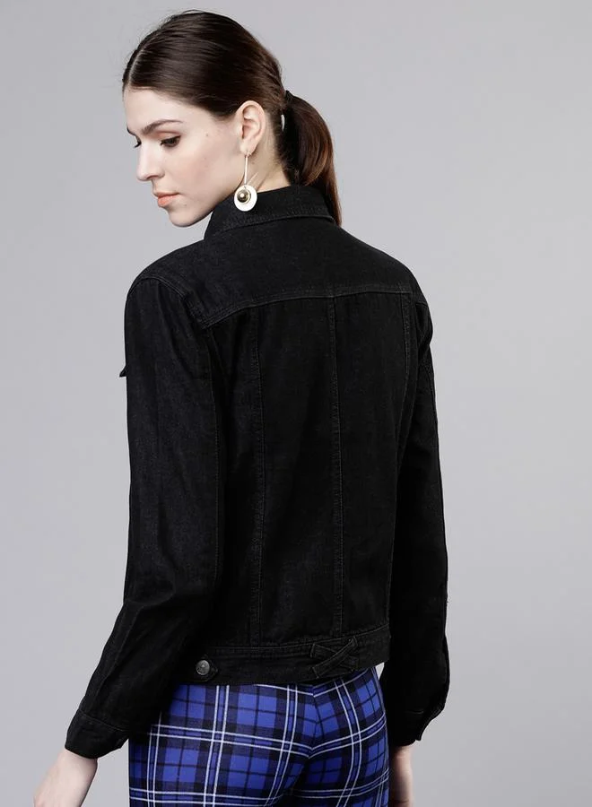 Tokyo Talkies Solid Button Detail Denim Jacket by Styli