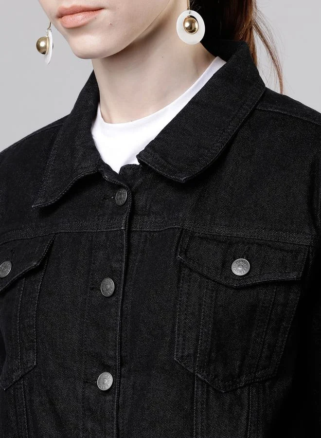 Tokyo Talkies Solid Button Detail Denim Jacket by Styli