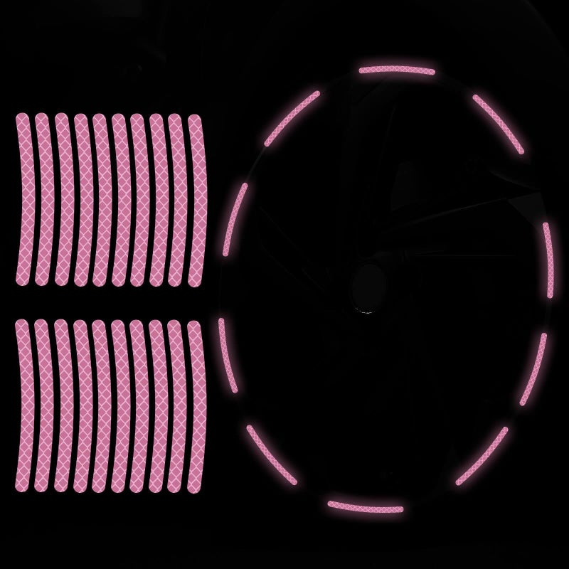 Maicican 20PCS Car Wheel Reflective Decorative StripNight Safety Warning StickersCarsMotorcyclesBicycles are Applicable Colorful and Diverse a Street the Most Beautiful Car Light Pink - Image 3