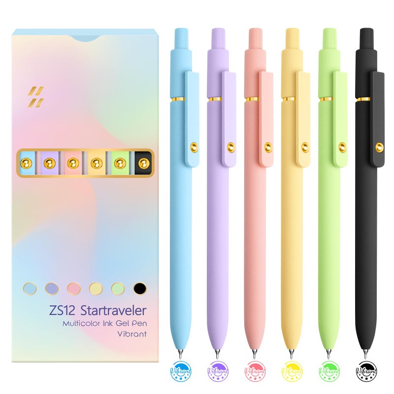 YOXMJDB 6 Pcs Color Pens for Journaling 0.5mm Fine Point Colored Gel Ink Pen, Smooth Writing Colorful Pens for Note Taking, Gift Set for Women & Men (6 Pcs Vibrant Gold) - Image 1