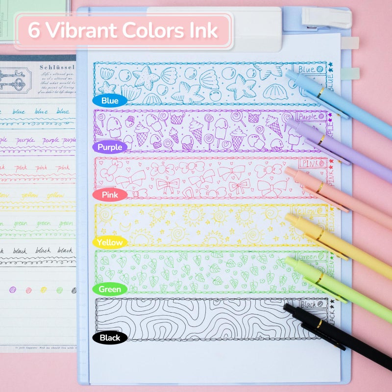 YOXMJDB 6 Pcs Color Pens for Journaling 0.5mm Fine Point Colored Gel Ink Pen, Smooth Writing Colorful Pens for Note Taking, Gift Set for Women & Men (6 Pcs Vibrant Gold) - Image 2