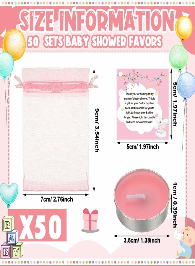 Sosation 50 Sets Baby Shower Candle Favors for Guests 50 Pcs Tea Light Candles 50 Thank Tags and 50 Return Gift Bags for Baby Shower Candles Gender Reveal Party Favors(Pink) - Image 2