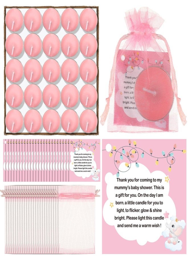 Sosation 50 Sets Baby Shower Candle Favors for Guests 50 Pcs Tea Light Candles 50 Thank Tags and 50 Return Gift Bags for Baby Shower Candles Gender Reveal Party Favors(Pink) - Image 1