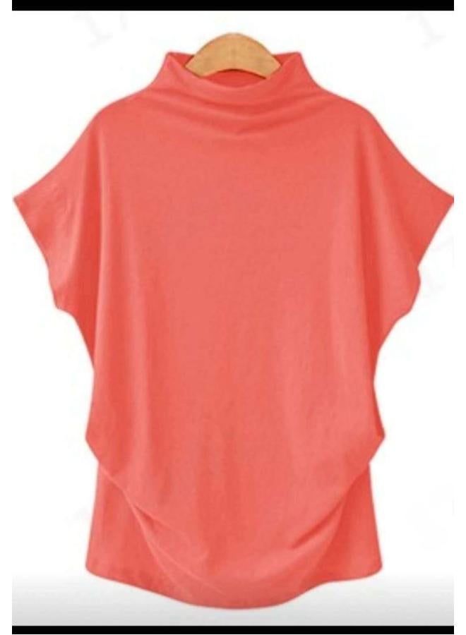 Europe And The United States Large Size Women's High Collar Top High Collar T Sleeve Short Sleeve T-shirt Women