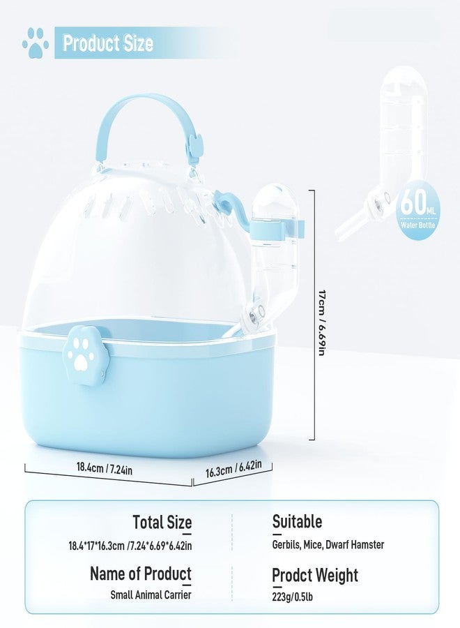 BUCATSTATE Small Animal Carrier Cage with Water Bottle, Portable Hamster Travel Carrier Carry Case 7.24" L*6.69 W *6.42" H for Small Pets, Gerbils, Mice, Dwarf Hamster (Blue) - Image 2
