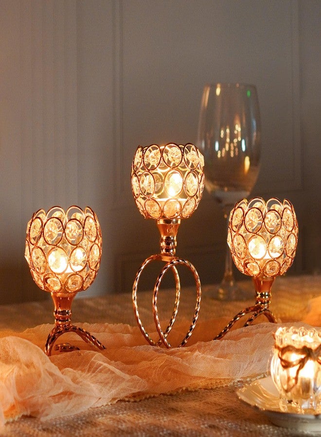 kolnlala Gold 3 Arm Metal Crystal Tea Light Candle Holder, Elegant Wedding Table Centerpiece Candleholder, Christmas Wishing Crystal Bowl Candle Holder Suitable for Wedding Party Living Room Decoration - Image 5