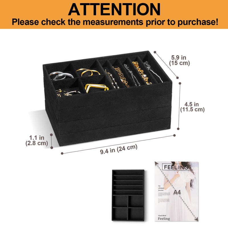 ProCase Stackable Jewelry Organizer Trays for Drawers, Jewelry Drawer Inserts Container Display Case Storage for Earring Necklace Rings Bracelet with Removable Dividers -Allblack, 4 Layers - Image 2