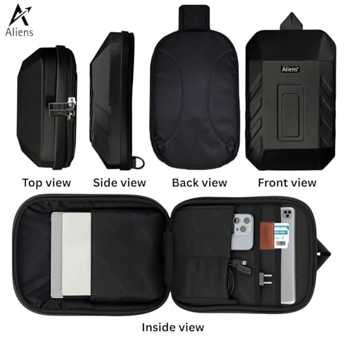 Aliens ABS Hard Shell Sling Bag | 180° Open Crossbody & One Side Shoulder Bag for Mens & Women, Office, Travel & Everyday Mini Backpack for iPad, Tablet, Smartphone,Charger,Headphone,HDD,Camera–Black - Image 3