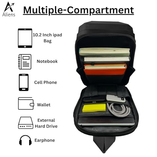 Aliens ABS Hard Shell Sling Bag | 180° Open Crossbody & One Side Shoulder Bag for Mens & Women, Office, Travel & Everyday Mini Backpack for iPad, Tablet, Smartphone,Charger,Headphone,HDD,Camera–Black - Image 4