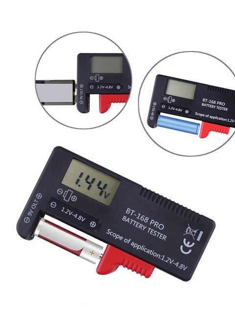 مدقق اختبار البطارية ، مدقق اختبار بطارية العرض الرقمي ل 9V 1.5V ، مدقق بطاريات خلية الزر AAA AAA C D ، مدقق فولت صغير لجميع البطاريات DT168 Pro -1Pack