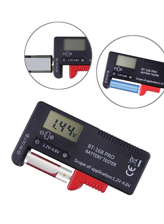 اتش واي - مدقق اختبار البطارية ، مدقق اختبار بطارية العرض الرقمي ل 9V 1.5V ، مدقق بطاريات خلية الزر AAA AAA C D ، مدقق فولت صغير لجميع البطاريات DT168 Pro -1Pack - Image 1