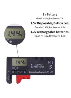 اتش واي مدقق اختبار البطارية ، مدقق اختبار بطارية العرض الرقمي ل 9V 1.5V ، مدقق بطاريات خلية الزر AAA AAA C D ، مدقق فولت صغير لجميع البطاريات DT168 Pro -1Pack  - Image 4