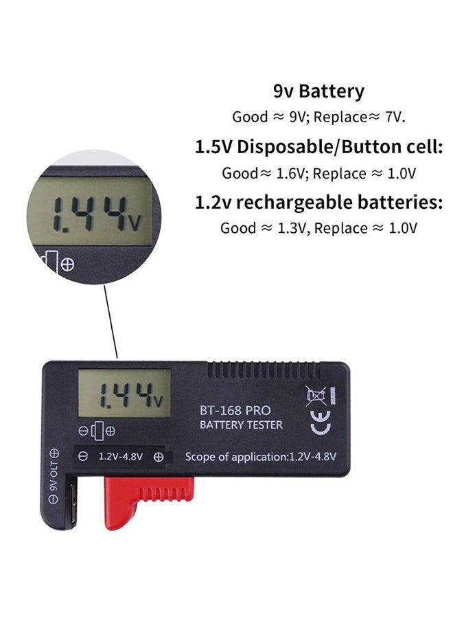 اتش واي - مدقق اختبار البطارية ، مدقق اختبار بطارية العرض الرقمي ل 9V 1.5V ، مدقق بطاريات خلية الزر AAA AAA C D ، مدقق فولت صغير لجميع البطاريات DT168 Pro -1Pack - Image 1