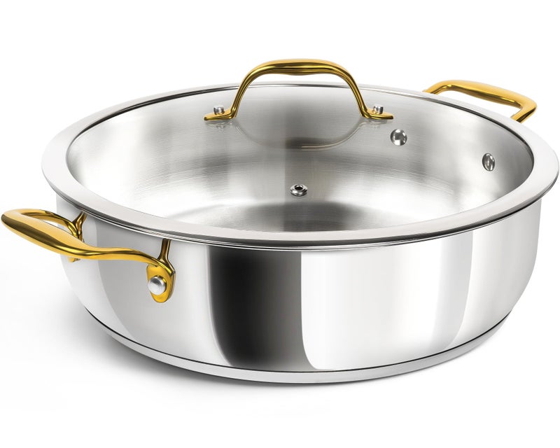 MICHELANGELO 12 Inch Stainless Steel Pan with Lid - Large Saute Pan with Lid, Deep Frying Pan Dishwasher & Oven-Safe, All Cooktops Compatible, 6 Quart - Image 1