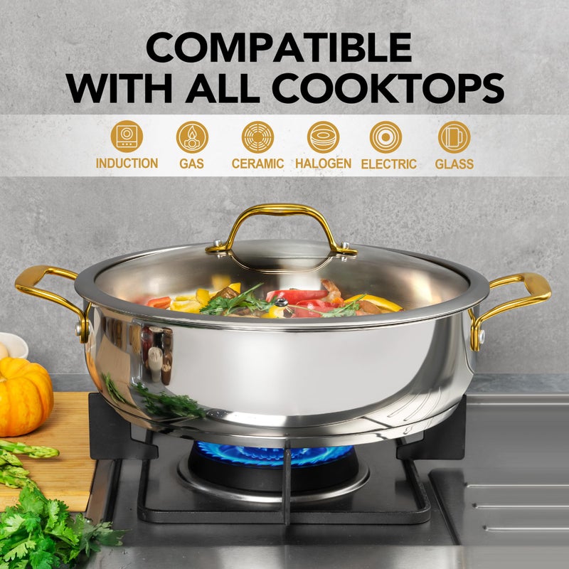 MICHELANGELO 12 Inch Stainless Steel Pan with Lid - Large Saute Pan with Lid, Deep Frying Pan Dishwasher & Oven-Safe, All Cooktops Compatible, 6 Quart - Image 3