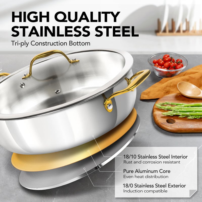 MICHELANGELO 12 Inch Stainless Steel Pan with Lid - Large Saute Pan with Lid, Deep Frying Pan Dishwasher & Oven-Safe, All Cooktops Compatible, 6 Quart - Image 2