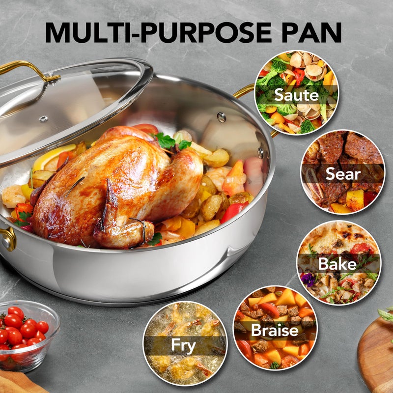 MICHELANGELO 12 Inch Stainless Steel Pan with Lid - Large Saute Pan with Lid, Deep Frying Pan Dishwasher & Oven-Safe, All Cooktops Compatible, 6 Quart - Image 4