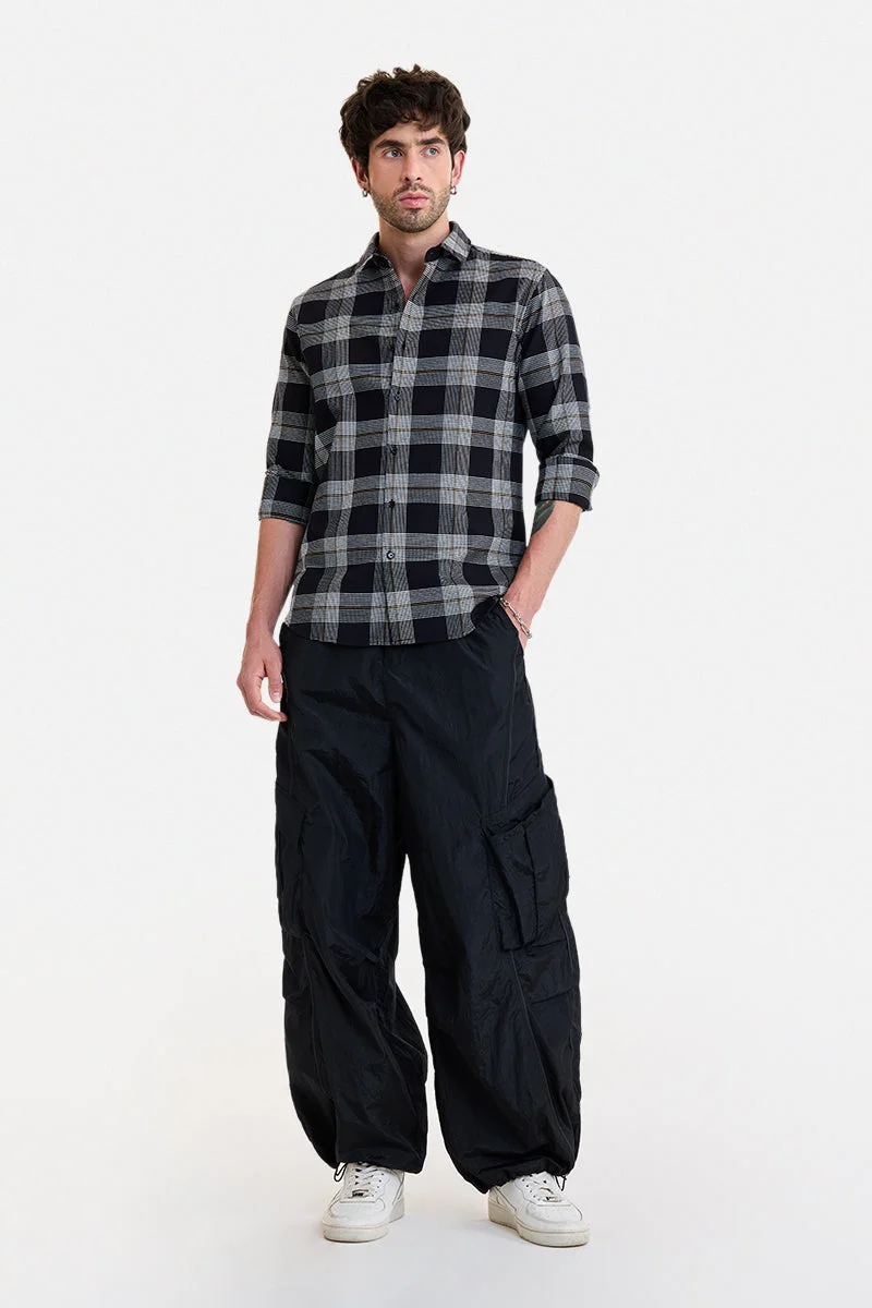 سنيتش Black Checkered Long Sleeve Slim Fit Shirt