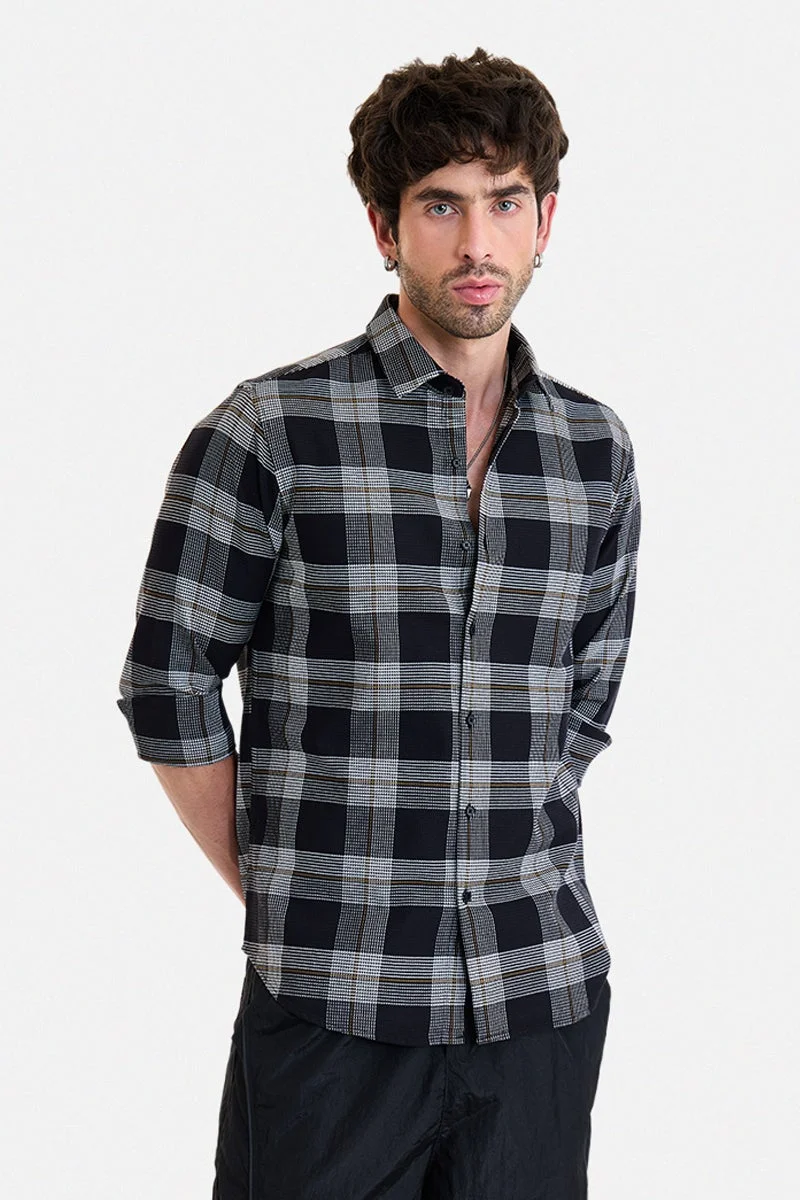 SNITCH Black Checkered Long Sleeve Slim Fit Shirt
