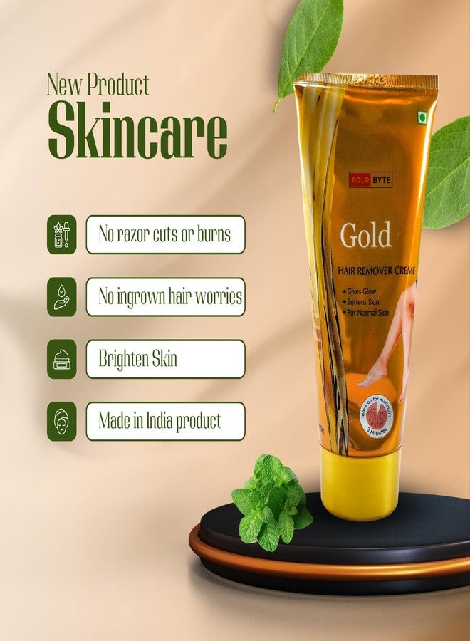Bold Byte كريم بولد بايت لإزالة الشعر للنساء - كريم لإزالة الشعر - مزيل شعر غير مؤلم للنساء، تركيبة ناعمة ولطيفة للساقين والذراعين والإبطين ومنطقة البكيني | للبشرة العادية | 240 غرام (ذهبي) - Image 5