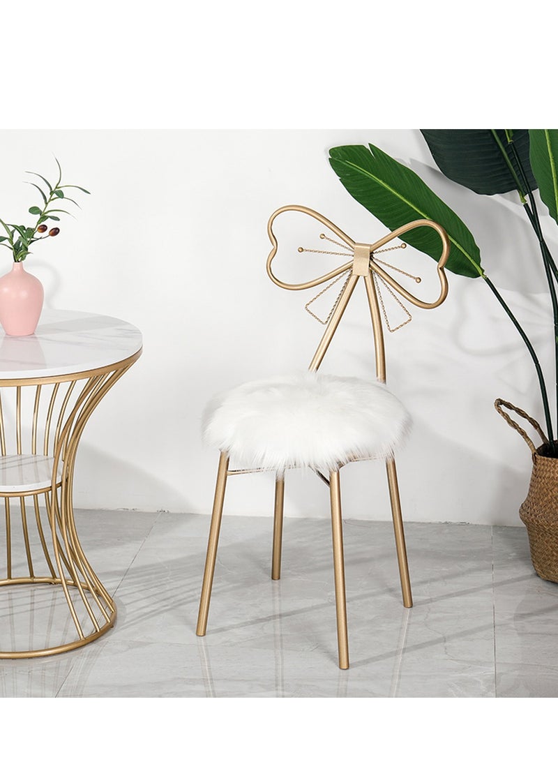 LINGWEI Dining Chair Golden Wrought Iron Dressing Table Makeup Stool Computer Chair With Soft White Wool Minimalist Style Exquisite Style Leisure Stool Cafe Chair - Image 4