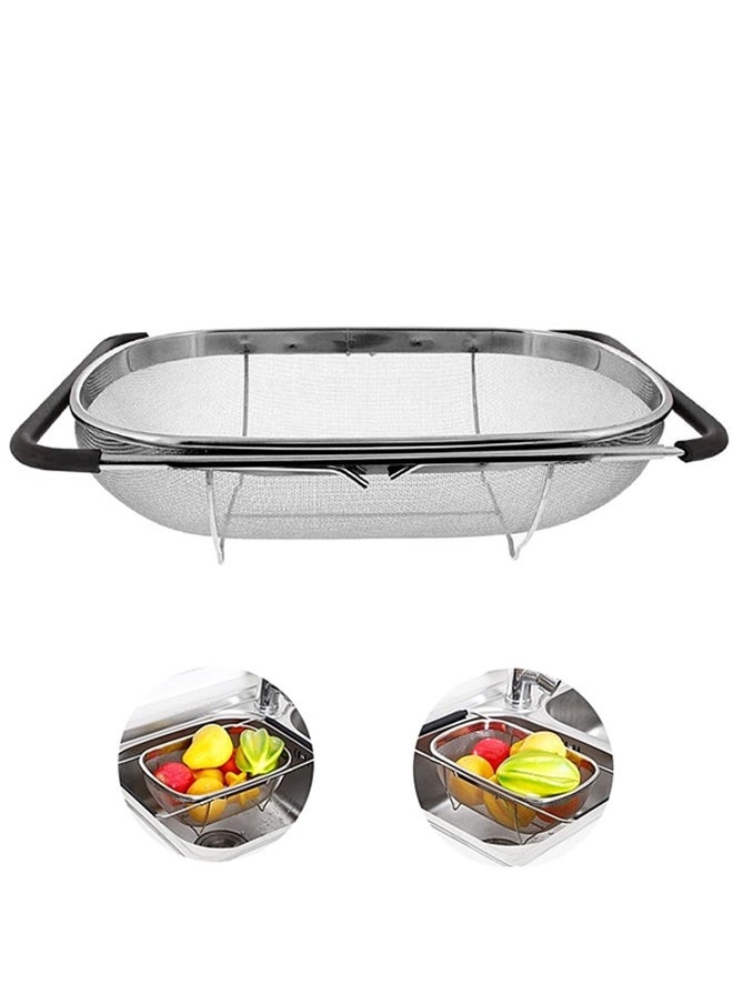 Beauenty Stainless Steel Over the Sink Colander Strainer Basket，Draining Basket，Sink Basket，Sink with Rubber Grip, Fine Mesh, Large Kitchen Gadgets Tools，Strainer Home Kitchen Essentials  - Image 1