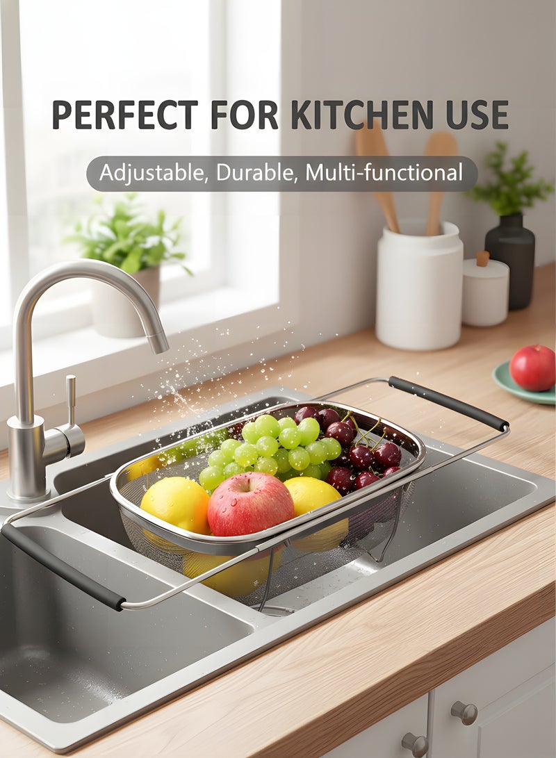 بيوينتي سلة تصفية من الفولاذ المقاوم للصدأ فوق حوض الغسيل، سلة تصفية، سلة حوض الغسيل، حوض مع قبضة مطاطية، شبكة دقيقة، أدوات مطبخ كبيرة، سلة تصفية أدوات مطبخ منزلية أساسية. - Image 3