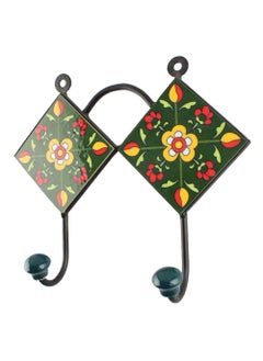Indian-Shelf IndianShelf Handmade Ceramic Floral Wall Hooks Hangers Holders 2133 cm Green 1 Piece  - Image 1