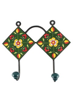 Indian-Shelf IndianShelf Handmade Ceramic Floral Wall Hooks Hangers Holders 2133 cm Green 1 Piece  - Image 2
