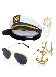 SYOSI Sail Hats Navy Sailor Hat Aviator Sunglasses with Anchor Design Necklace Brooch for Costume Accessories Set Dressing Up Party Adult Halloween Fraternity Decoration Sorority Yacht Captain Cap  - Image 1