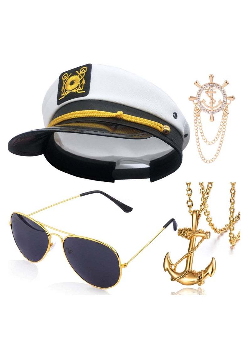 SYOSI Sail Hats Navy Sailor Hat Aviator Sunglasses with Anchor Design Necklace Brooch for Costume Accessories Set Dressing Up Party Adult Halloween Fraternity Decoration Sorority Yacht Captain Cap - Image 1