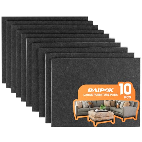 BAIPOK Felt Furniture Pads 10pcs 8" x 6" Adhesive Large Felt Pads, Cuttable Chair Leg Pads, Hardwood Floor Protectors for Furniture, Black - Image 1