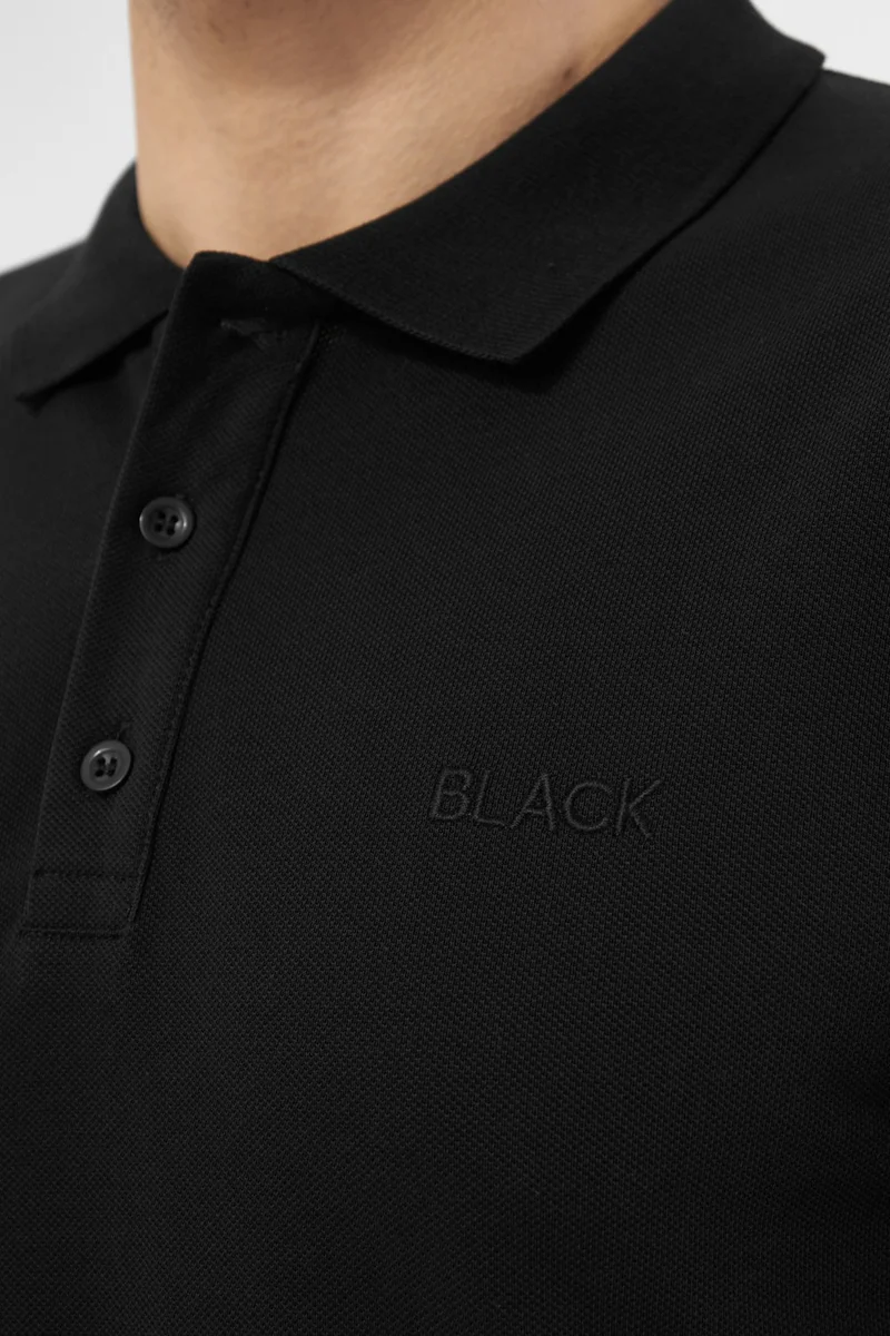 MRS Clothing Black Polo Collar Standard Pattern Plain Men's T-Shirt with Embroidery Detail Black