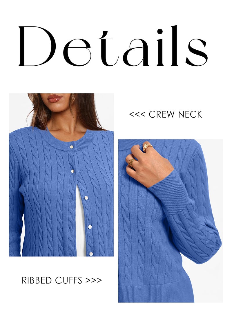 Darong Women Long Sleeve Cable Knit Cardigan Button Down Open Front Cropped Sweater Crewneck Fall Tops Outfits 9129 Sky Blue S - Image 4