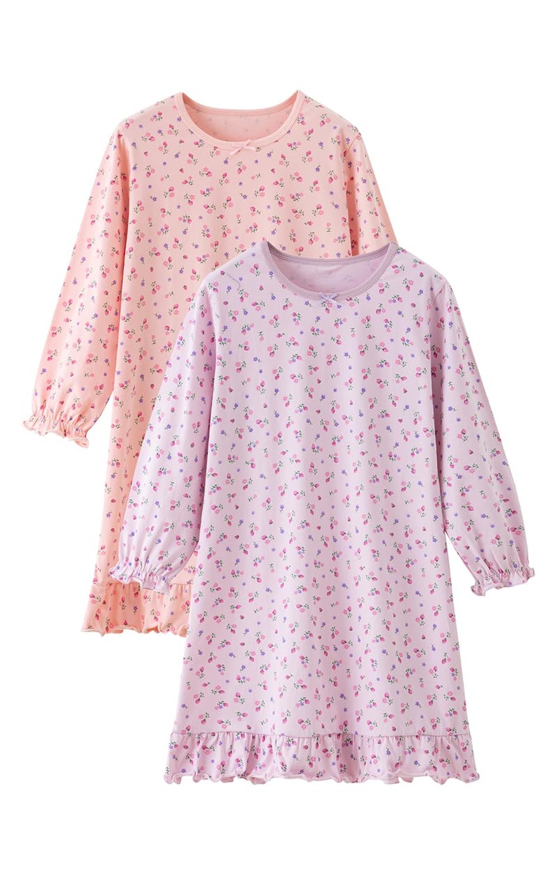 BANGSAUR Girls' Dress Set Cotton Sleepshirts, Heart Print Princess Daily Dress, 2-Pack Casual Dress Girl 3-12 Years - Image 1