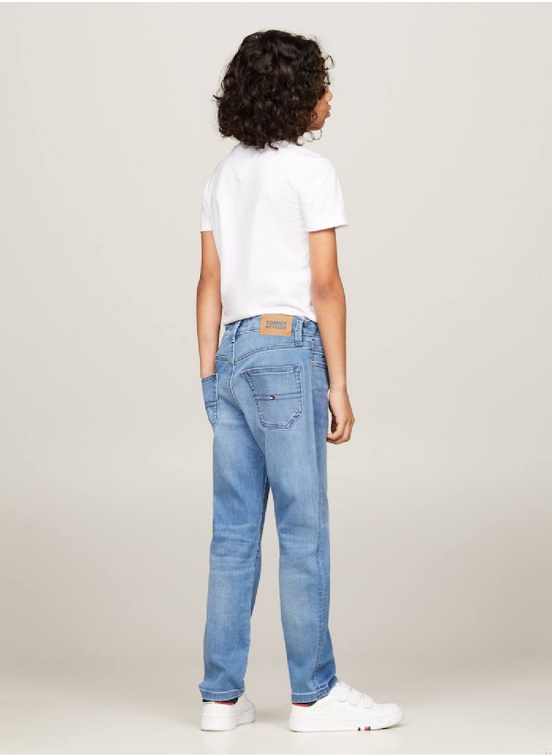 TOMMY HILFIGER - Boys' Modern Straight Leg Jeans -  Stretch cotton blend denim, Blue - Image 1