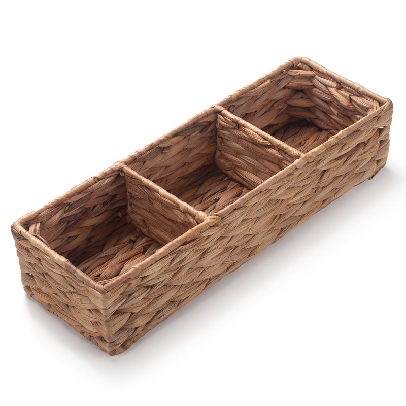 Water Hyacinth Storage Basket Wicker Baskets for Organizing Pad and Tampon Organizer for Bathroom 3 Sections 146inch x 47inch x 31inch