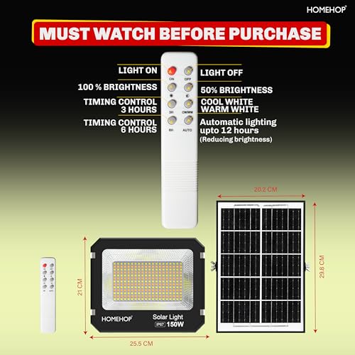 Homehop Solar Flood Light Outdoor Waterproof 150W Wireless LED Automatic Wall Lamp for Home, Garden, Balcony, Courtyard, Porch and Patio (10Ah, ABS, 3 Color) - Image 4
