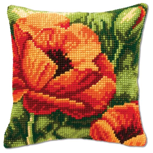 Vervaco Cross Stitch Cushion Kit Orange Flower 16" x 16" - Image 2