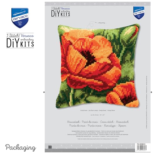 Vervaco Cross Stitch Cushion Kit Orange Flower 16" x 16" - Image 4