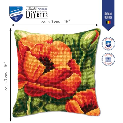 Vervaco Cross Stitch Cushion Kit Orange Flower 16" x 16" - Image 3