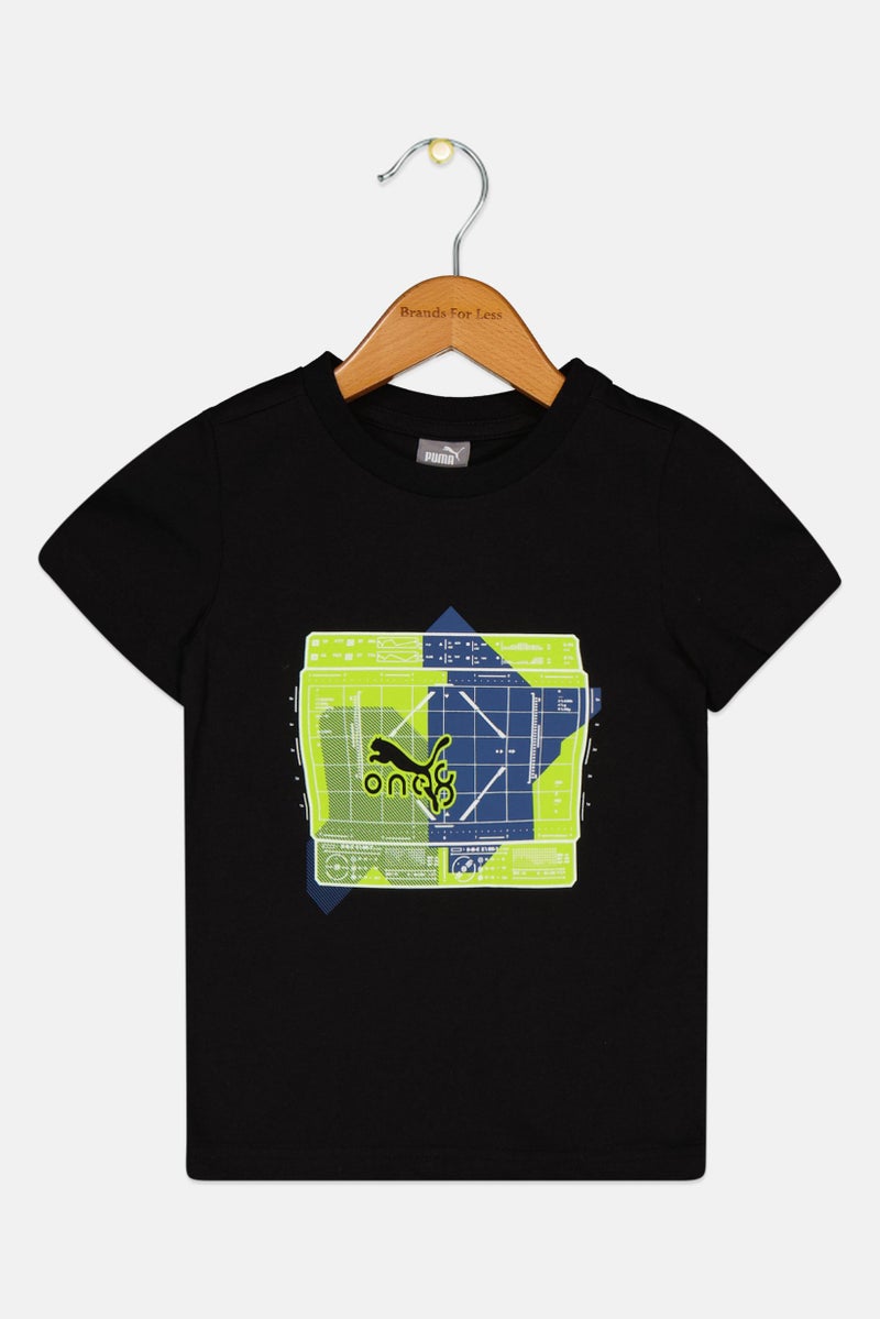 PUMA تي شيرت قصير الأكمام للأطفال الأولاد بتصميم جرافيكي، أسود - Image 1