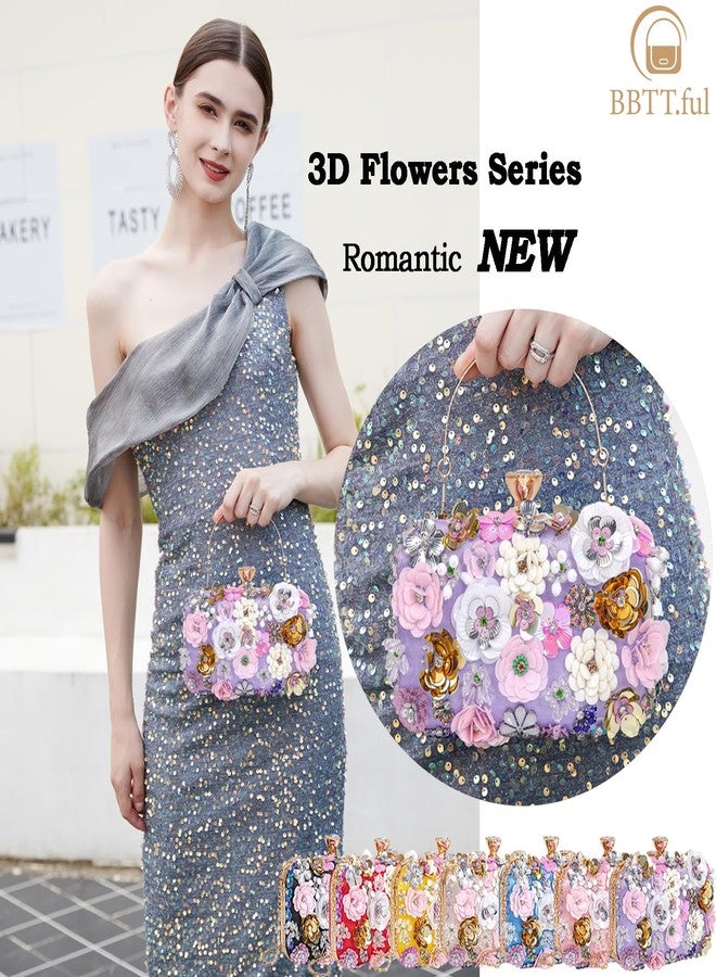 BBTT.ful Women Clutches Flower Evening Handbags Chain Strap Shoulder Bag Wedding bag purse (Purple) - Image 2