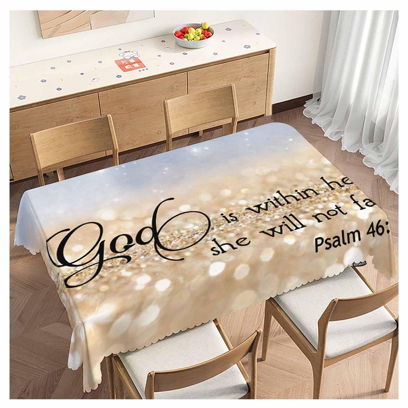 Beabes Bible Verse Decorative Table Cover for Kitchen, Oblong Tablecloth God is Within Her She Will Not Fall Dining Table Cloth Tabletop Tablecloths for BBQ Picnic Coffee 52"X70", Gold Sparkle - Image 1