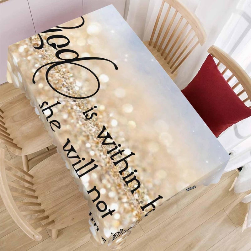 Beabes Bible Verse Decorative Table Cover for Kitchen, Oblong Tablecloth God is Within Her She Will Not Fall Dining Table Cloth Tabletop Tablecloths for BBQ Picnic Coffee 52"X70", Gold Sparkle - Image 2