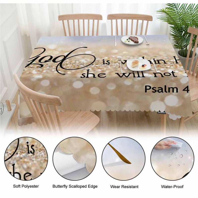 Beabes Bible Verse Decorative Table Cover for Kitchen, Oblong Tablecloth God is Within Her She Will Not Fall Dining Table Cloth Tabletop Tablecloths for BBQ Picnic Coffee 52"X70", Gold Sparkle - Image 4