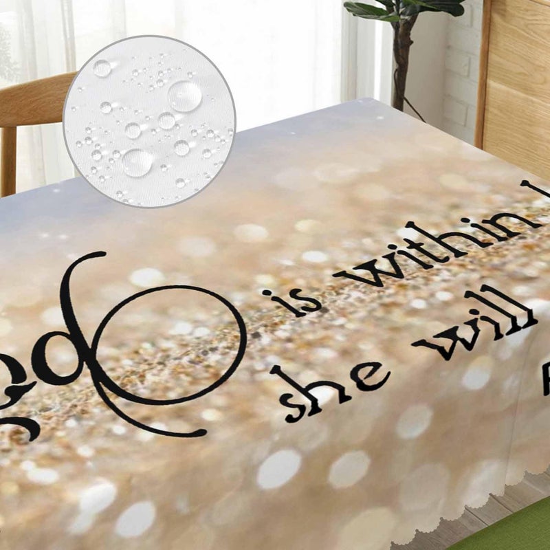 Beabes Bible Verse Decorative Table Cover for Kitchen, Oblong Tablecloth God is Within Her She Will Not Fall Dining Table Cloth Tabletop Tablecloths for BBQ Picnic Coffee 52"X70", Gold Sparkle - Image 3