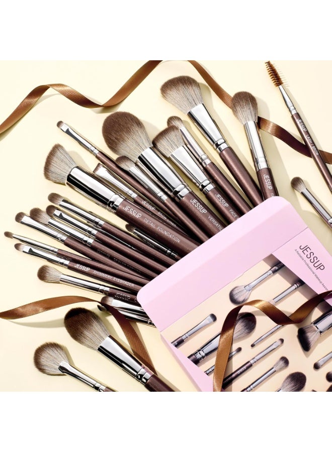 Jessup Makeup Brushes Set Professional 25pcs Premium Synthetic Make up Brushes for Foundation Eyeshadow Blending Concealer Blush Contour Bronzer Eyeliner Eyebrow, Shimmer Brown T511 - Image 5