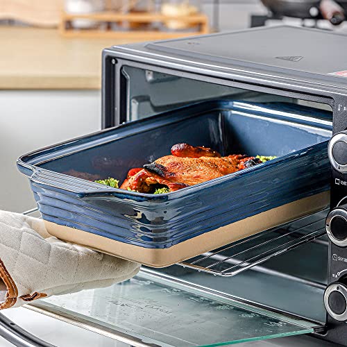 HVH Ceramic Casserole Dish with Lid Oven Safe, 3.5 Quart Large Casserole Dish, Covered Rectangular Casserole Dish Set, 9x13 Casserole Dish, Baking Dishes for Casseroles, Farmhouse Style (Blue) - Image 5