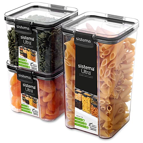 Sistema Tritan Ultra Airtight Pantry Storage Containers, 3-Pack, BPA-Free, Stackable, Clear with Locking Clips - Image 1